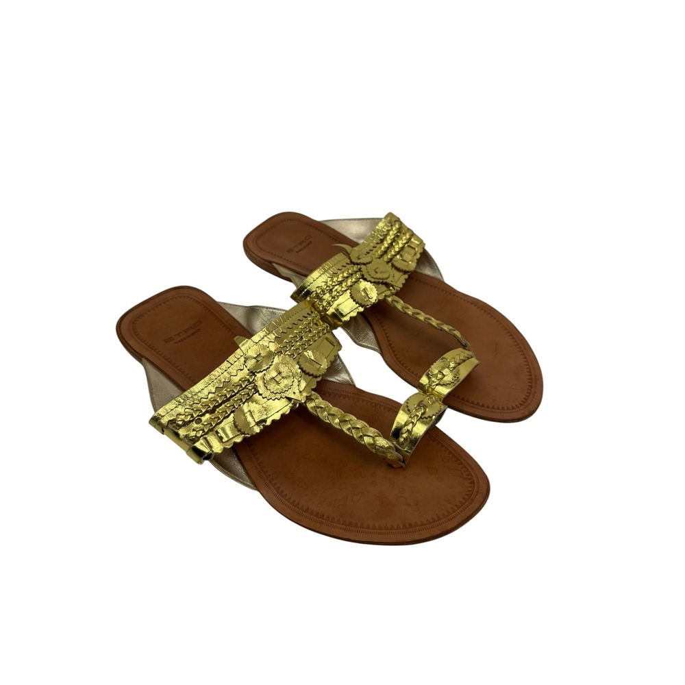 Etro Womens Metallic Gold Leather Braided Toe Loop Flat Sandals Italy Size 40